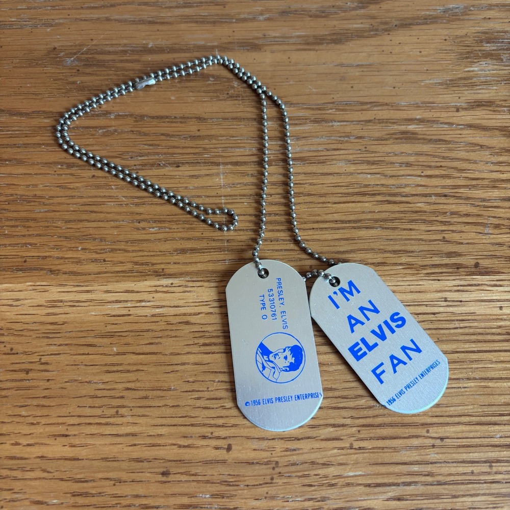 Elvis Presley Dog Tag Necklace Vintage 1956 I'm An Elvis Fan Blue